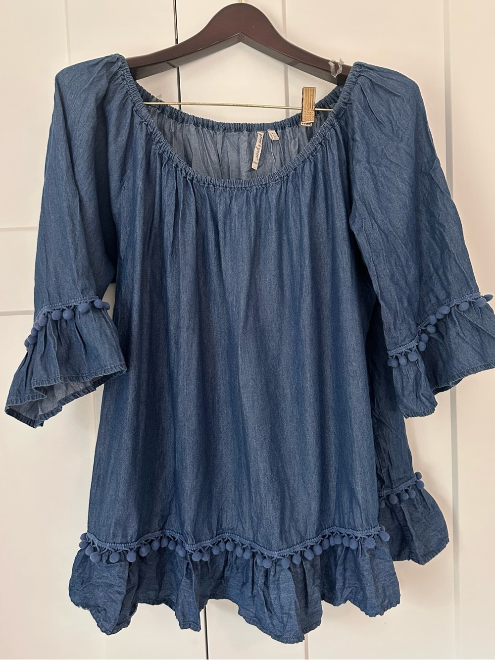 grand & greene Indigo Blue Pom-Pom Peasant Tunic 2X